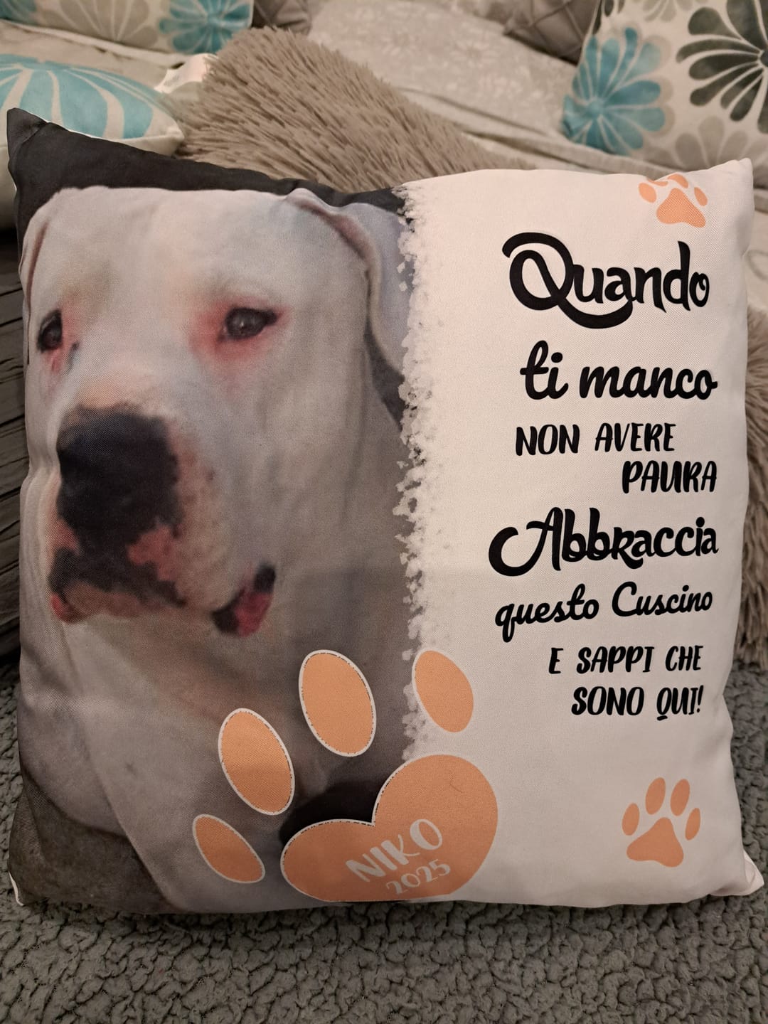Customer photo review of Quando ti manco - Cuscino personalizzato