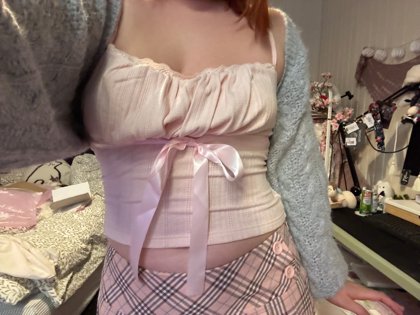 Customer photo review of My True Form Cotton Cami Top (Pink Bow)