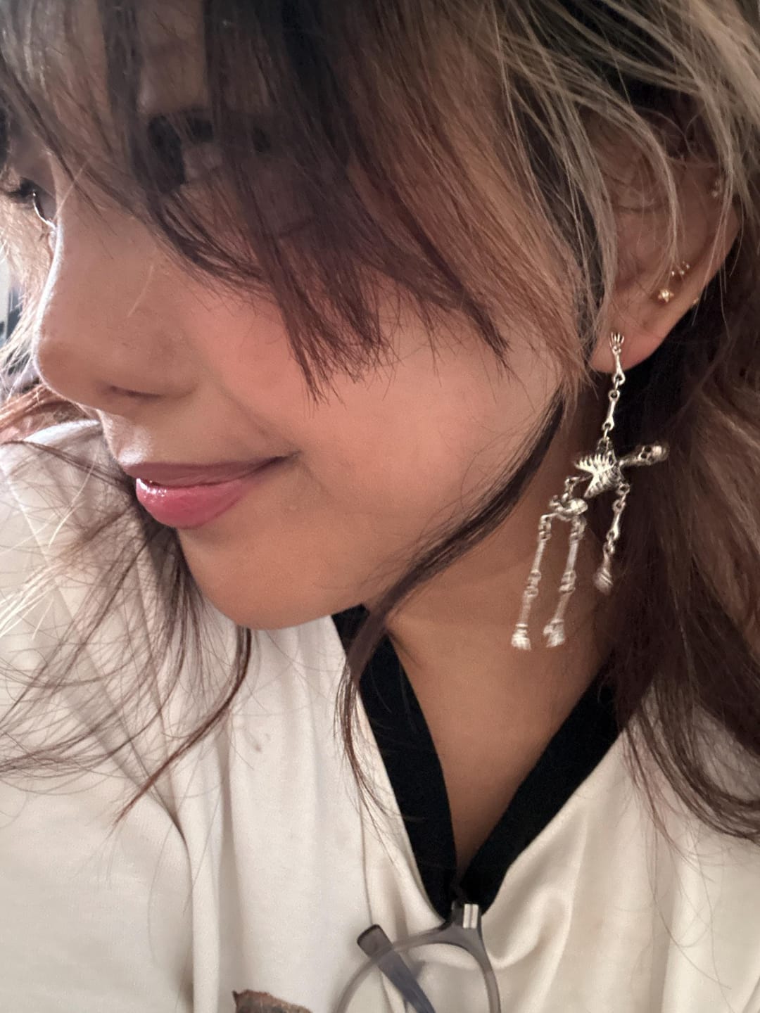 Customer photo review of Halloween Earrings, Goth Earrings, Skull Earrings, Skeleton Earrings, Halloween Jewelry, Halloween Skeleton, Halloween Gift, Gothic Jewelry
