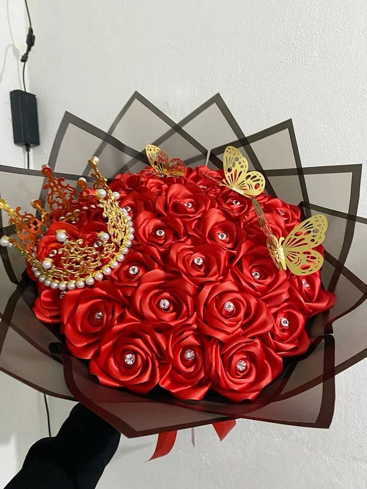 Customer photo review of Eternal Rose Bouquet - HandMade From Satin Ribbon | Valentines Couples Gift 1st Anniversary gift(Never Wither)