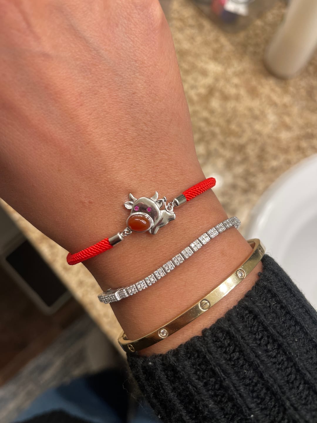 Customer photo review of 2021 Chinese New Year OX Lucky Coin Red Rope Bracelet