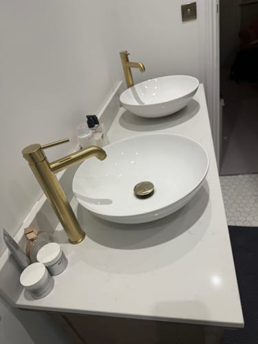 Customer photo review of ARLO - Brushed Brass Tall Mono Basin Mixer Tap