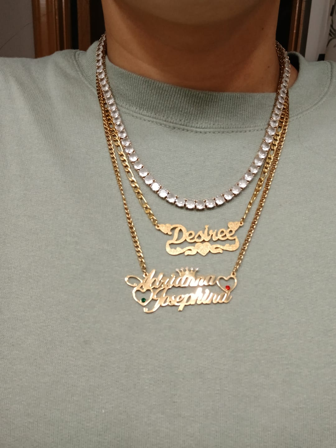 Customer photo review of Double Heart Name Necklace w/ Cuban Chain