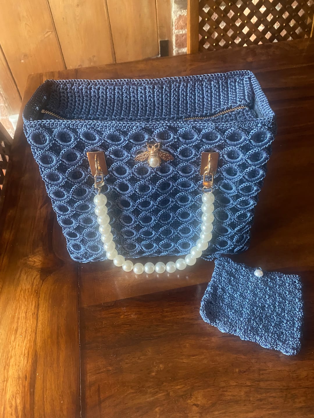 Customer photo review of CrochetPark™ Pearl Bee Crochet Bag Kit