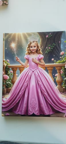 Customer's 'The Good Witch of Light II' picture showing a young girl in a beautiful pink dress and a crown, holding a wand.