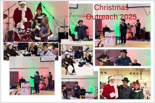 Customer's photo collage of the Christmas outreach event where they shared DAVID PIF Tickets.
