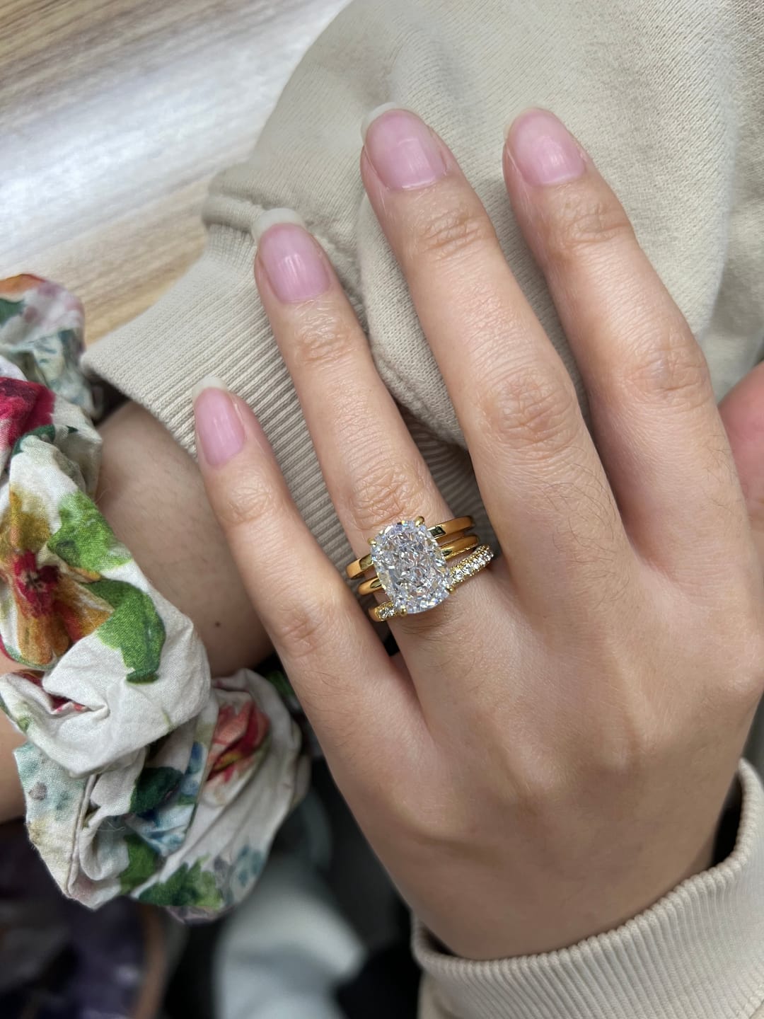 Customer photo review of S925 3PC Wedding Sets 6.5Ct Elongated Cushion Cut Wedding Ring Set With Classic Wedding Bands