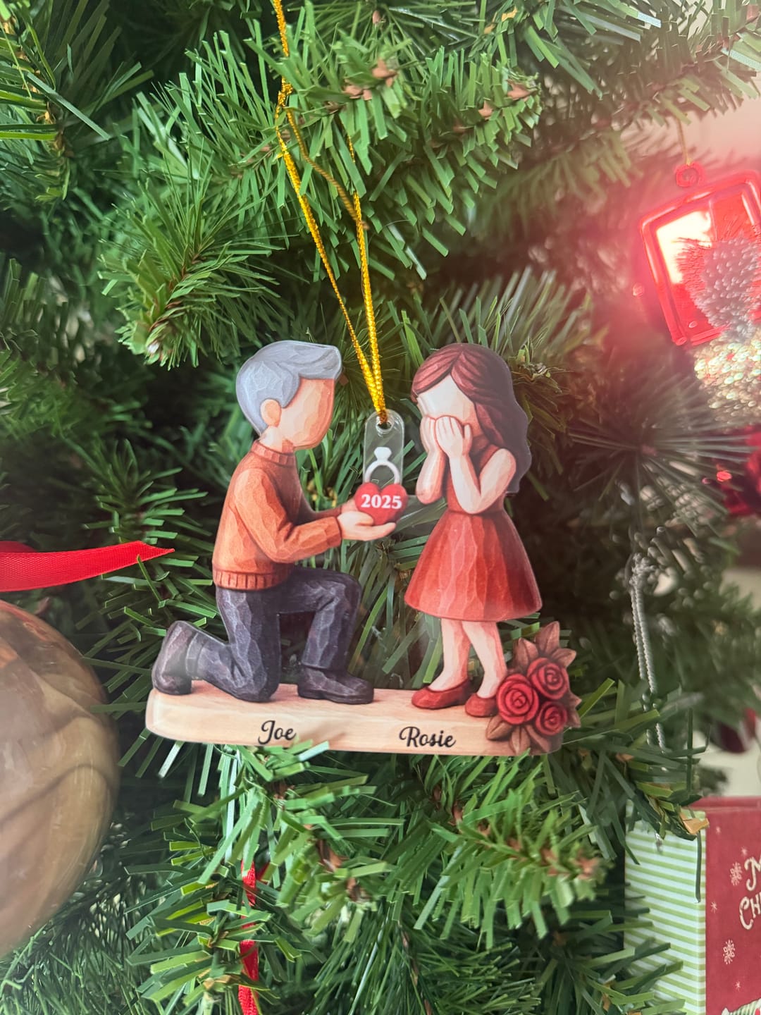 Customer photo review of Couple Marriage Proposal - Personalized Acrylic Ornament - Newly Engaged Gift, "She Said Yes!" Ornament, Just Engaged Gifts for Couples