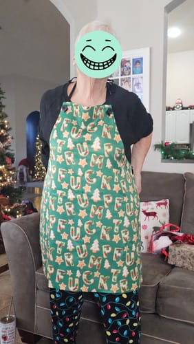 Customer photo review of Subtle F*ck Trump Christmas Cookie Apron
