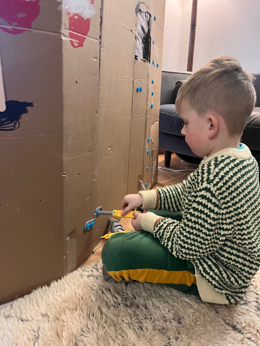 Customer photo review of Olive Striped Snuggly Knitted Jumper