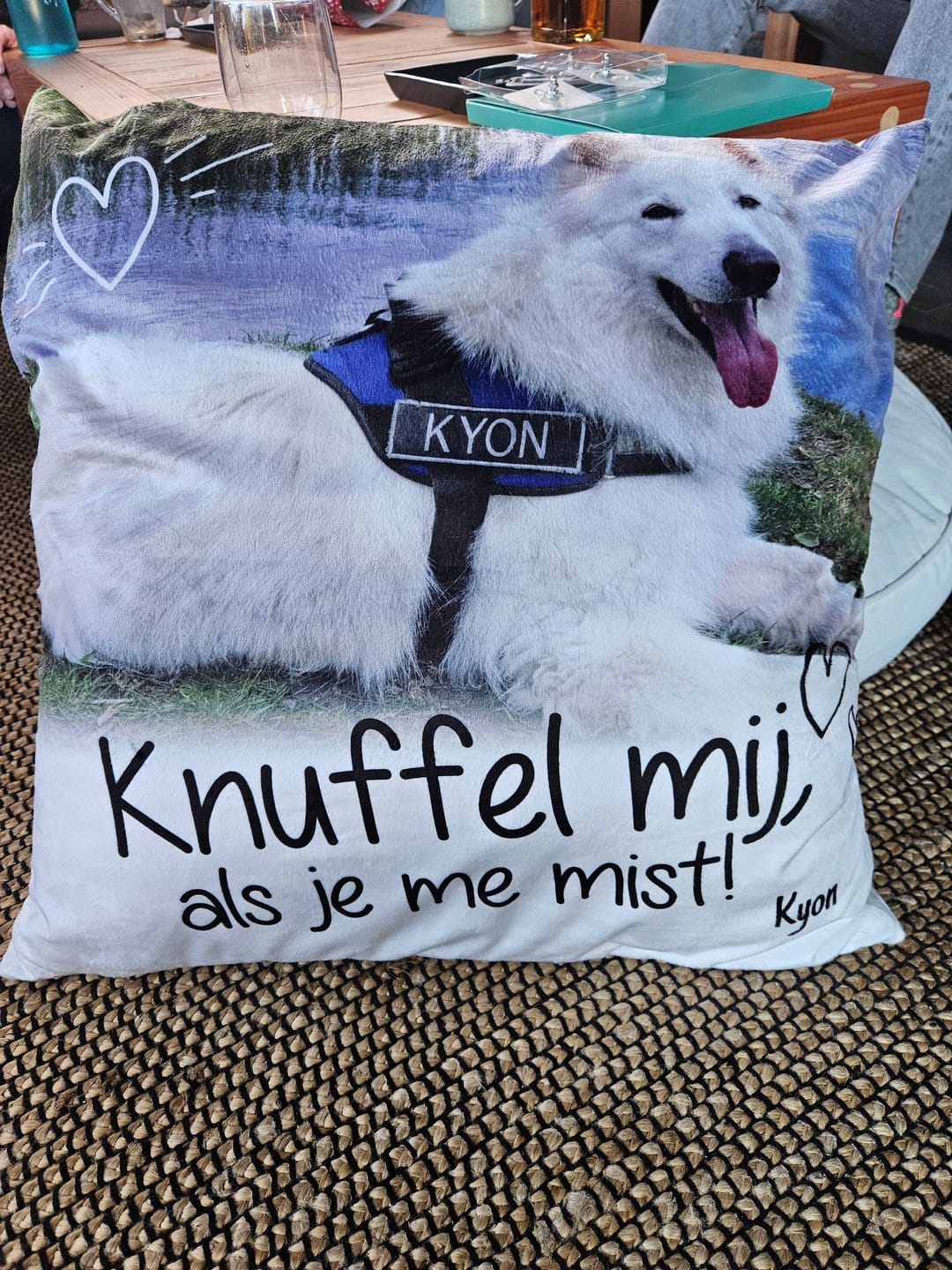 Customer photo review of Knuffel mij als je me mist - Gepersonaliseerde kussen