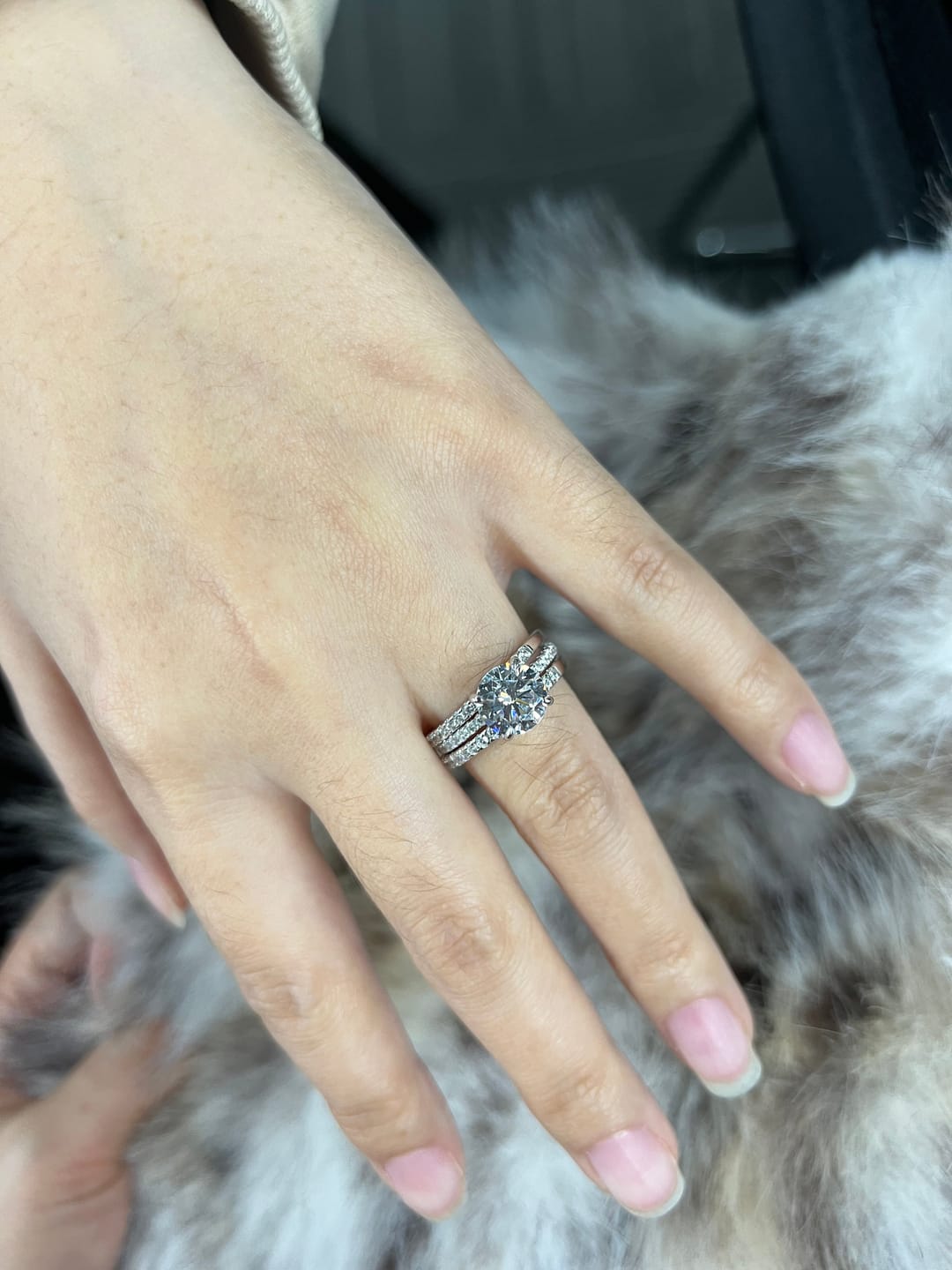 Customer photo review of S925 3PC Wedding Ring Set 2.0 Ct Round Cut With 2PC Half Eternity Wedding Band Stackable Wedding Rings