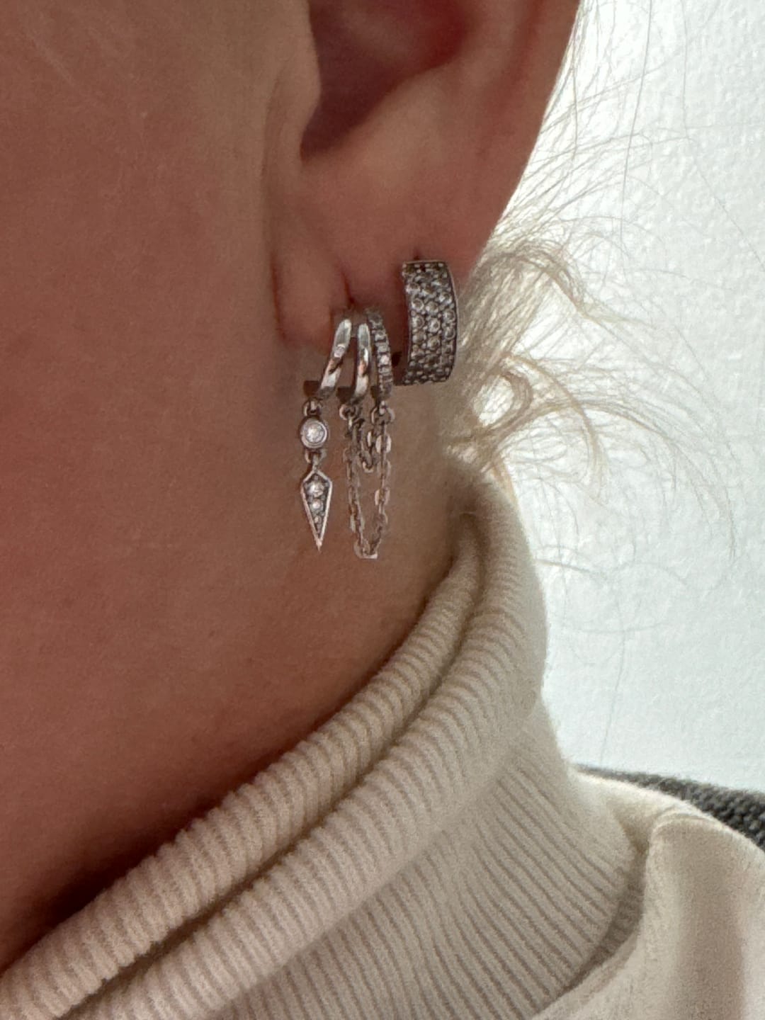 Customer photo review of Palma Stacked Chain Spike Charm Illusion Earrings