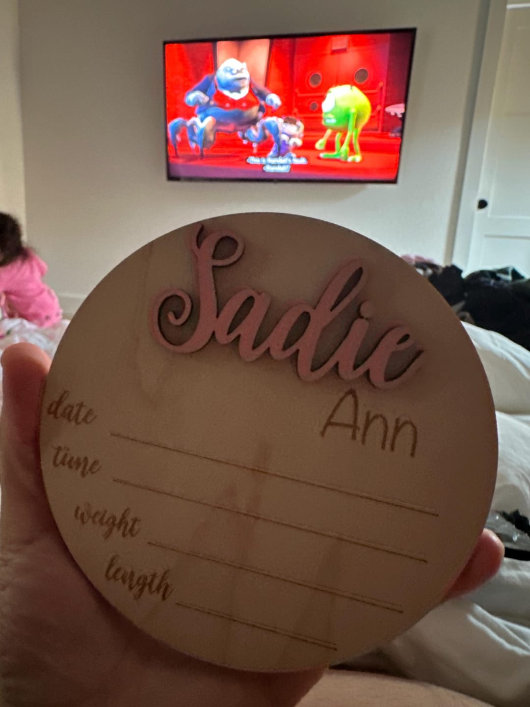 Customer photo review of Baby Name Announcement Sign with Stats