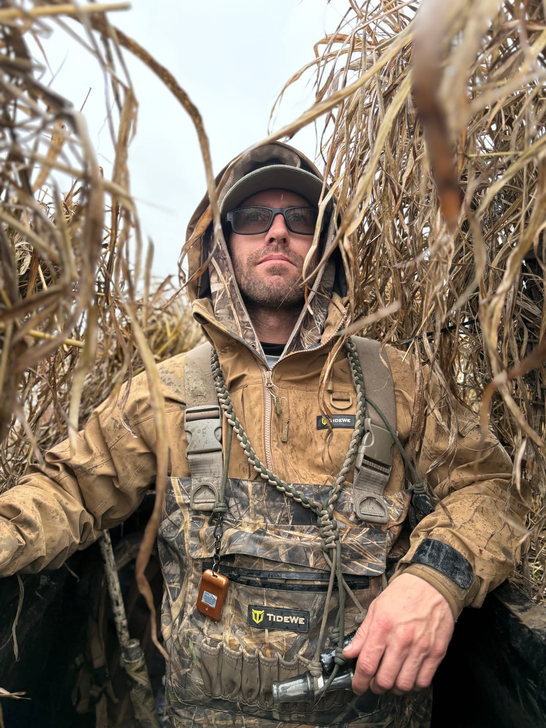 Customer photo review of FowlStorm Elite TideShell™ Duck Hunting Jacket | Men’s Waterproof Windproof Hunting Apparel | Lightweight Waterfowl Coat in Veil Avayde Camo, Marsh Brown