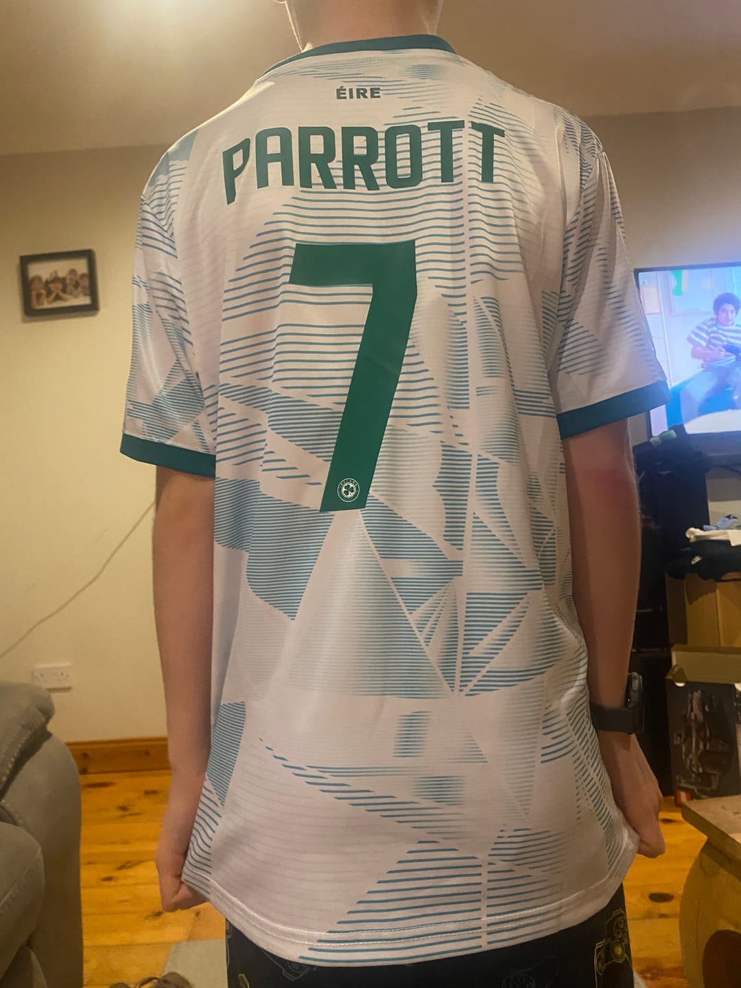 Customer photo review of Troy Parrott Ireland Éire 2026 World Cup Kids Football Jersey