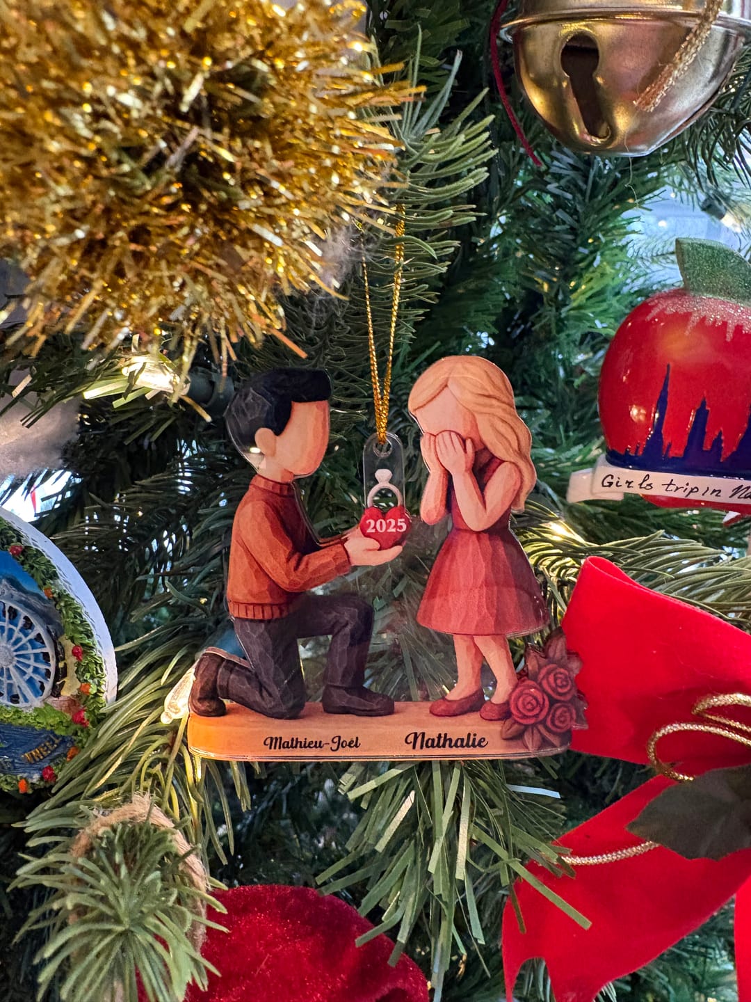 Customer photo review of Couple Marriage Proposal - Personalized Acrylic Ornament - Newly Engaged Gift, "She Said Yes!" Ornament, Just Engaged Gifts for Couples