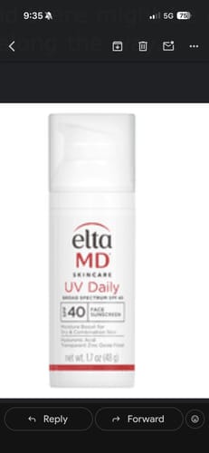 Customer's white pump bottle of EltaMD UV Daily SPF 40 sunscreen against a white background.
