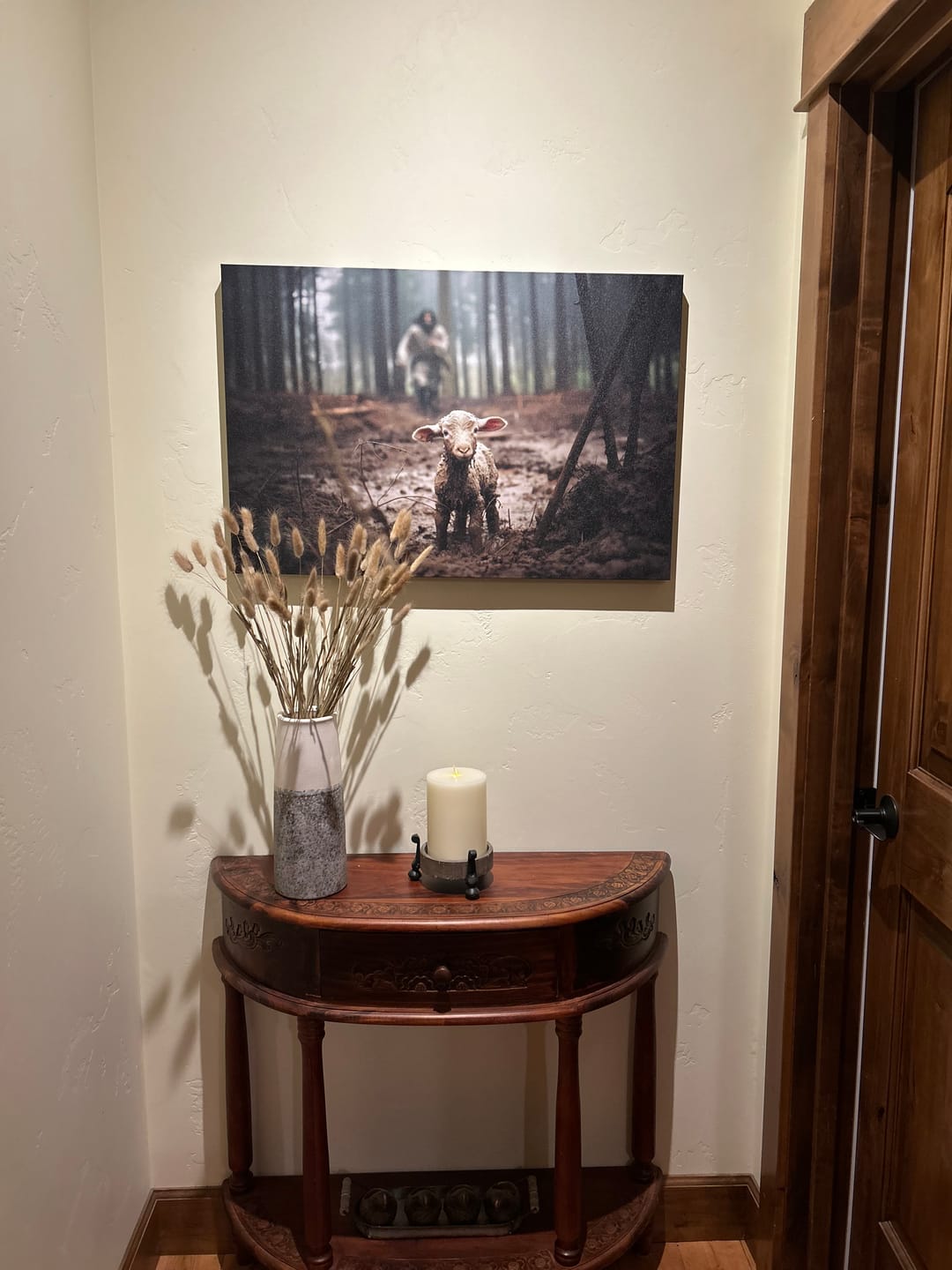 Customer photo review of Jesus Running After a Lost Lamb, Jesus and Lamb Picture, Wall Art Canvas