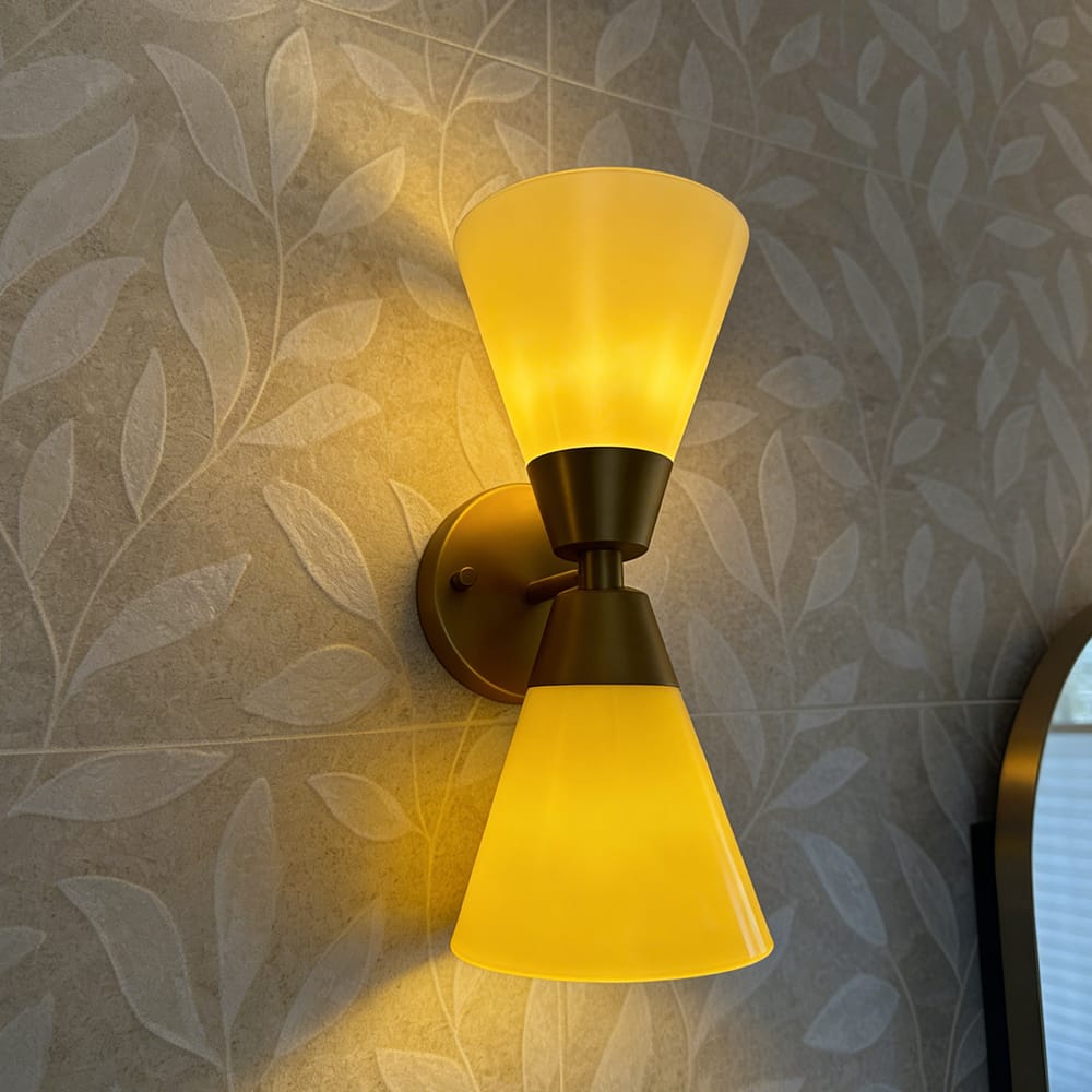 Customer photo review of Modern 2-Light Double Cone Opal Glass Wall Sconce