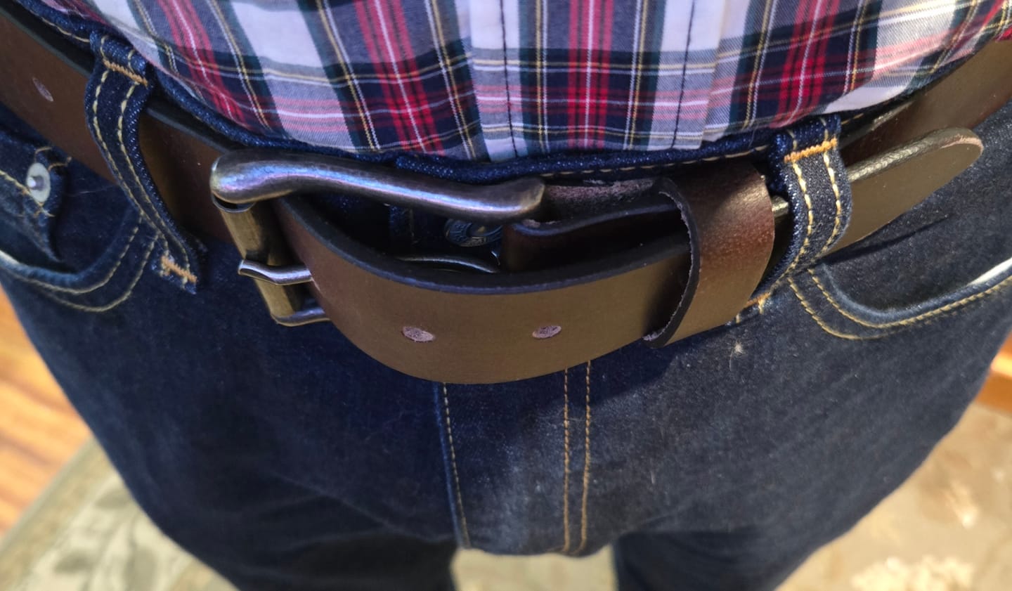 Customer photo review of Brown 45 mm 100% Full Grain Bridle Leather Belt for Jeans