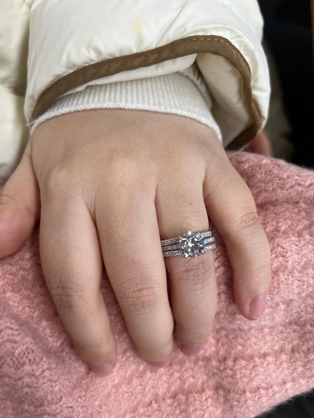 Customer photo review of S925 3PC Wedding Ring Set 2.0 Ct Round Cut With 2PC Half Eternity Wedding Band Stackable Wedding Rings