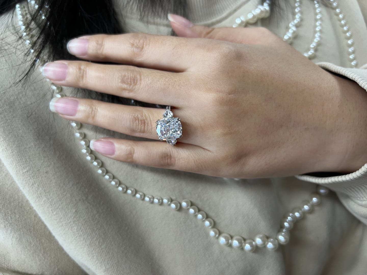 Customer photo review of S925 6.0Ct Cushion Cut Three Stone Engagement Ring Simulated or Moissanite Diamond Bridal Rings For Women