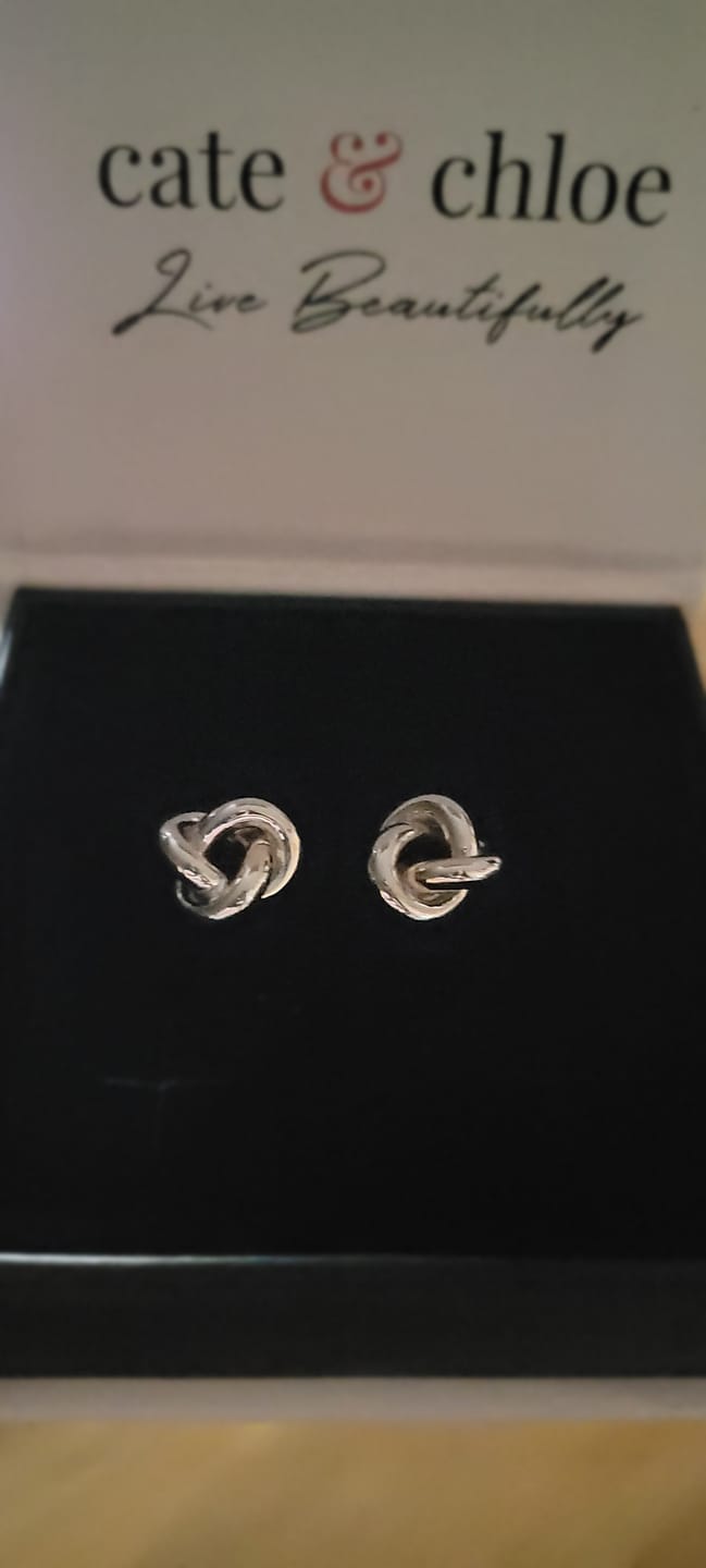 Customer photo review of Ashley 18k White Gold Plated Knot Stud Earrings