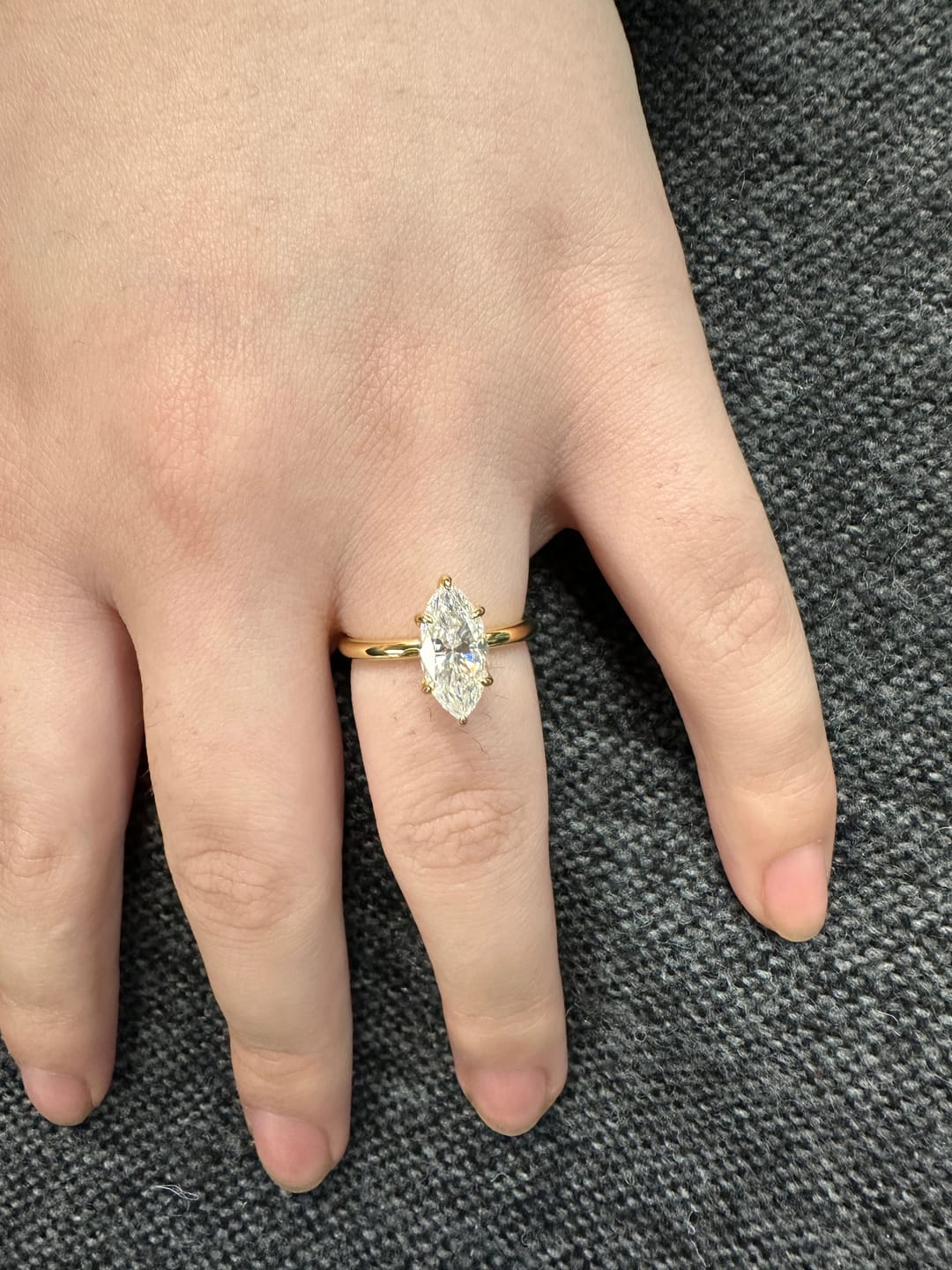Customer photo review of S925 Moissanite 2.0 Ct/1.0Ct Marquise Cut Solitaire Yellow Gold Promise Ring For Women
