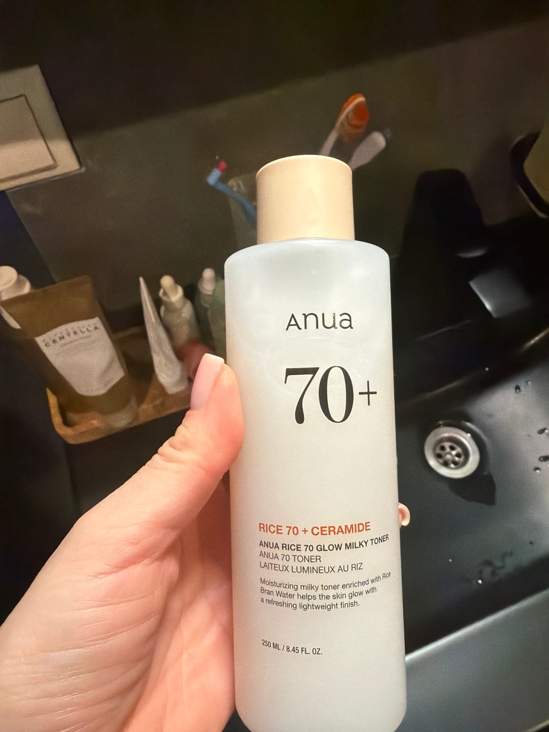 Customer photo review of Pieniņveida toniks mirdzuma piešķiršanai ādai ar rīsiem Anua Rice 70 Glow Milky Toner