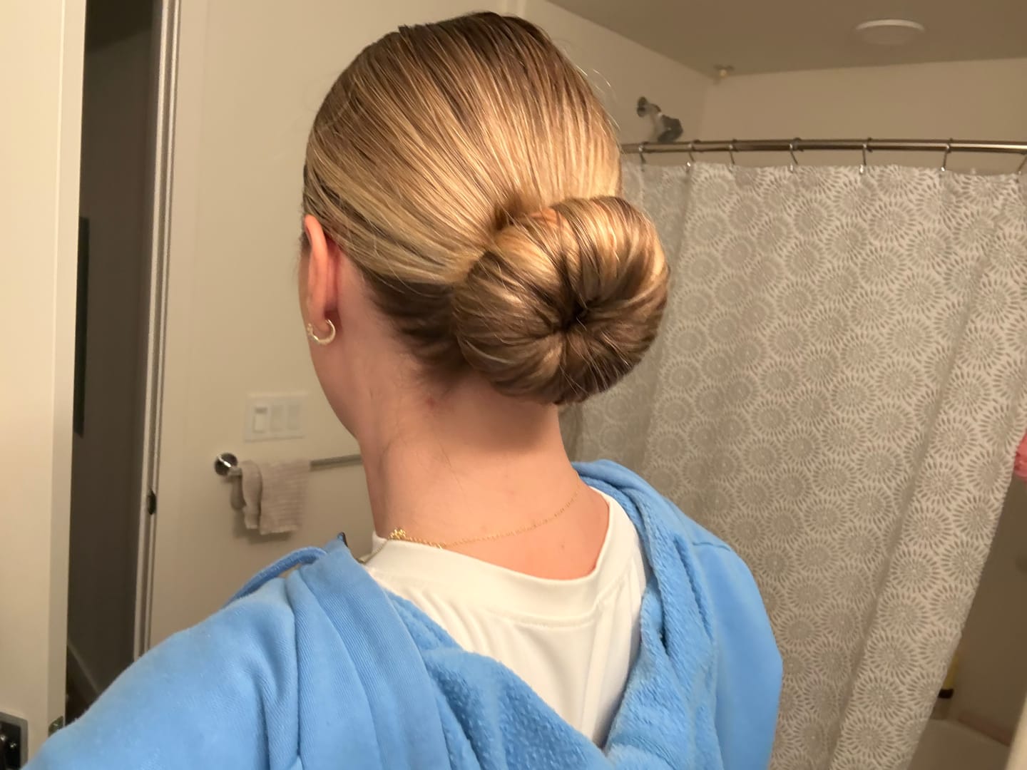 Customer photo review of Blonde Satin Mulberry Hair-Bun-Maker