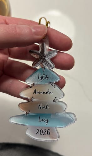 Customer photo review of Personalized Family Sea Glass Christmas Starfish Tree Acrylic Ornament With 1-15 Names And Year Festive Winter Gift For Family