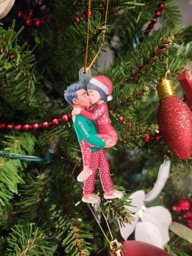 Customer photo review of Personalized Pajama Couple Acrylic Ornament With Name & Design on Matching Sweater Best Christmas Surprise For Couple