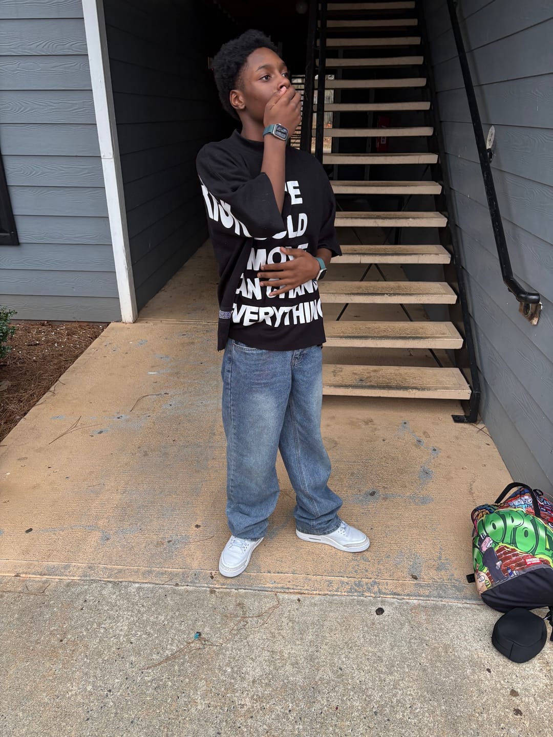 Customer photo review of Bold Move Tee — ‘Take the Risk’ Back Print (Black)
