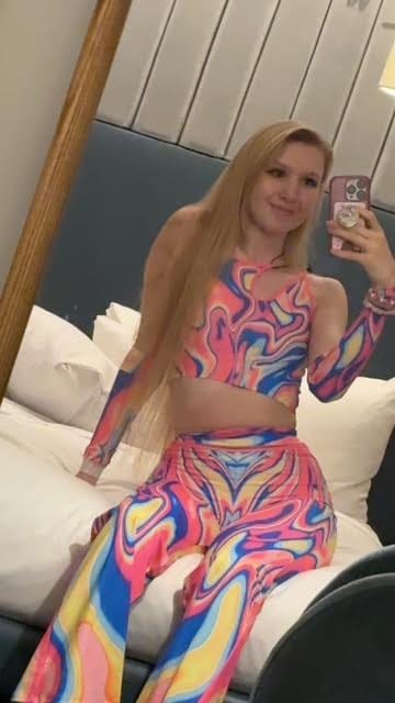 Customer photo review of Neon Sweetness Cut Out Belt Flare Pants Set