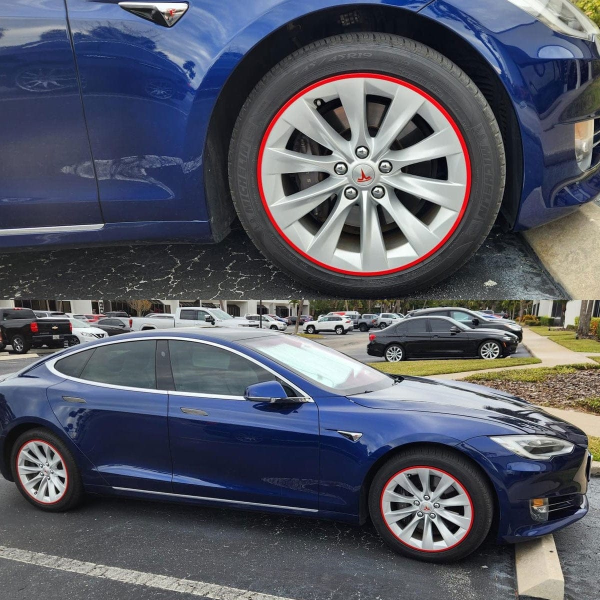Customer photo review of Aluminum Alloy Wheel Rim Protector Rim Case for Tesla All Models (4 PCS) (2012-2025)