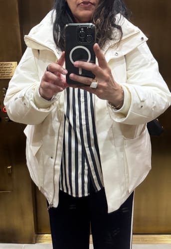 Customer photo review of LILY Platinum Wool-Shell Goose Down Coat