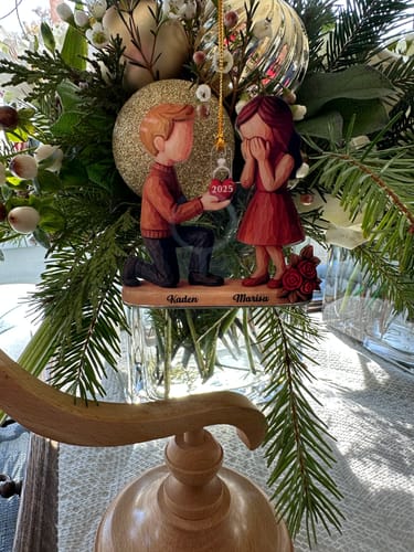 Customer photo review of Couple Marriage Proposal - Personalized Acrylic Ornament - Newly Engaged Gift, "She Said Yes!" Ornament, Just Engaged Gifts for Couples