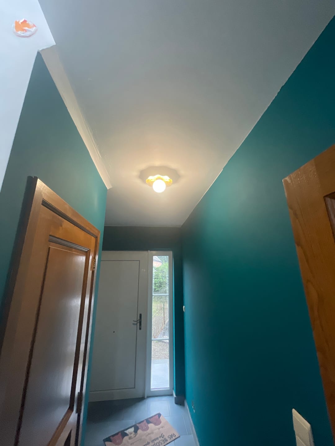 Customer photo review of Plafonnier en cuivre et boule de verre opalin | Plafonnier chic LOTUS