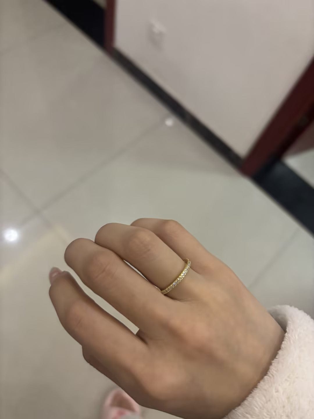 Customer photo review of Rodiffy Moissanite 0.5 Ct Yellow Gold  Full Eternity Thin Wedding Band For Women