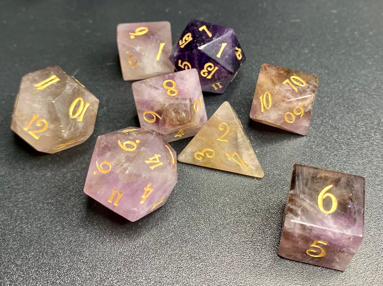 Customer photo review of URWizards D&D Ametrine Stone Dice Set(Limited edition)
