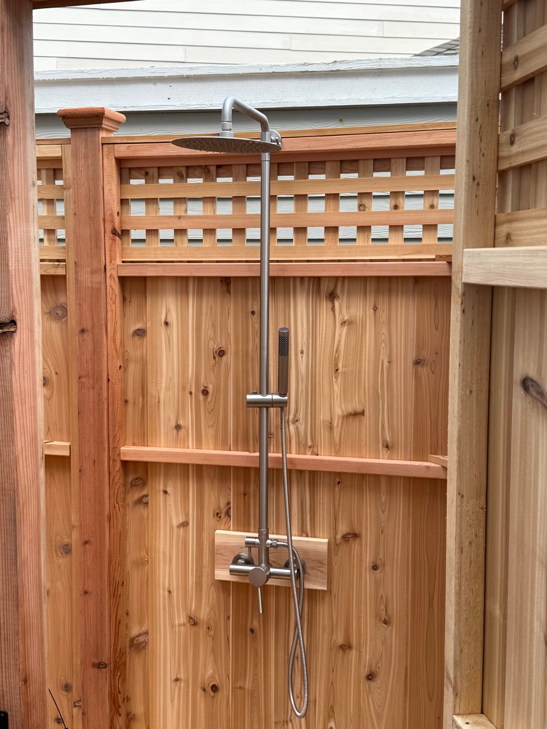 Customer photo review of Dua-Function Outdoor Shower with Handheld and Rain Showerhead