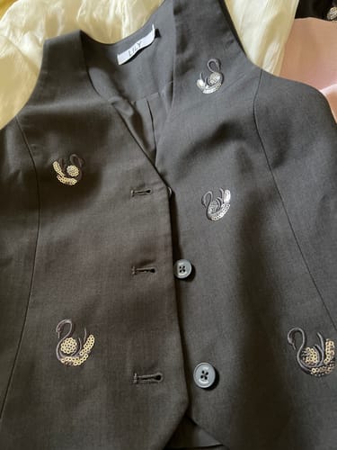 Customer photo review of LILY Gray Embroidered Fitted V-Neck Vest