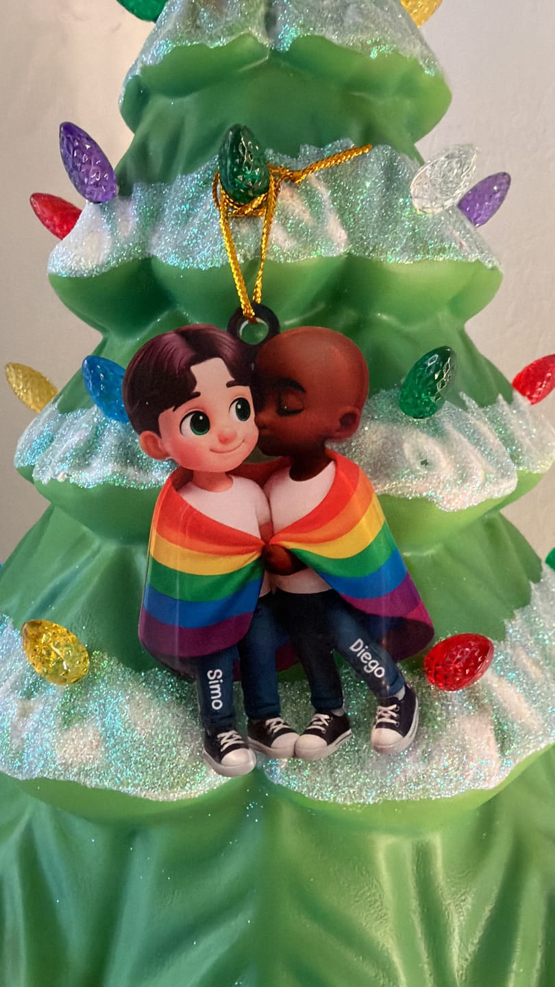 Customer photo review of Pride Month LGBT Couple Love Is Love Personalized Acrylic Christmas Ornament