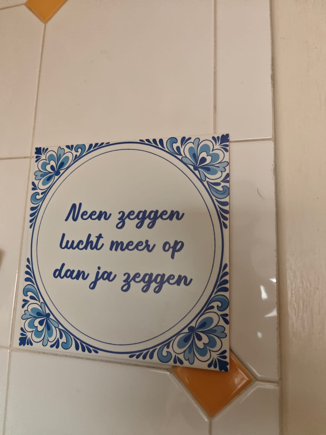 Customer photo review of Tegeltje bedrukken met eigen tekst
