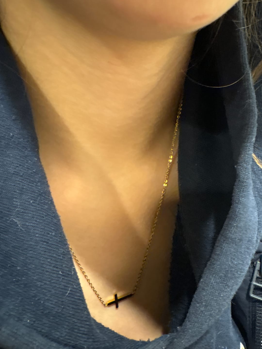 Customer photo review of Sideways Cross Necklace