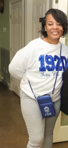 Customer photo review of Zeta Phi Beta multi compartment crossbody