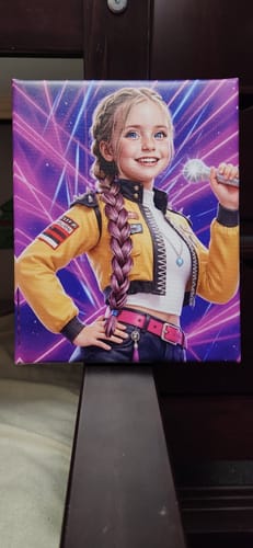 Customer's personalized 'K-Pop Queen The Magic Beats' canvas portrait of a young girl as a pop star.