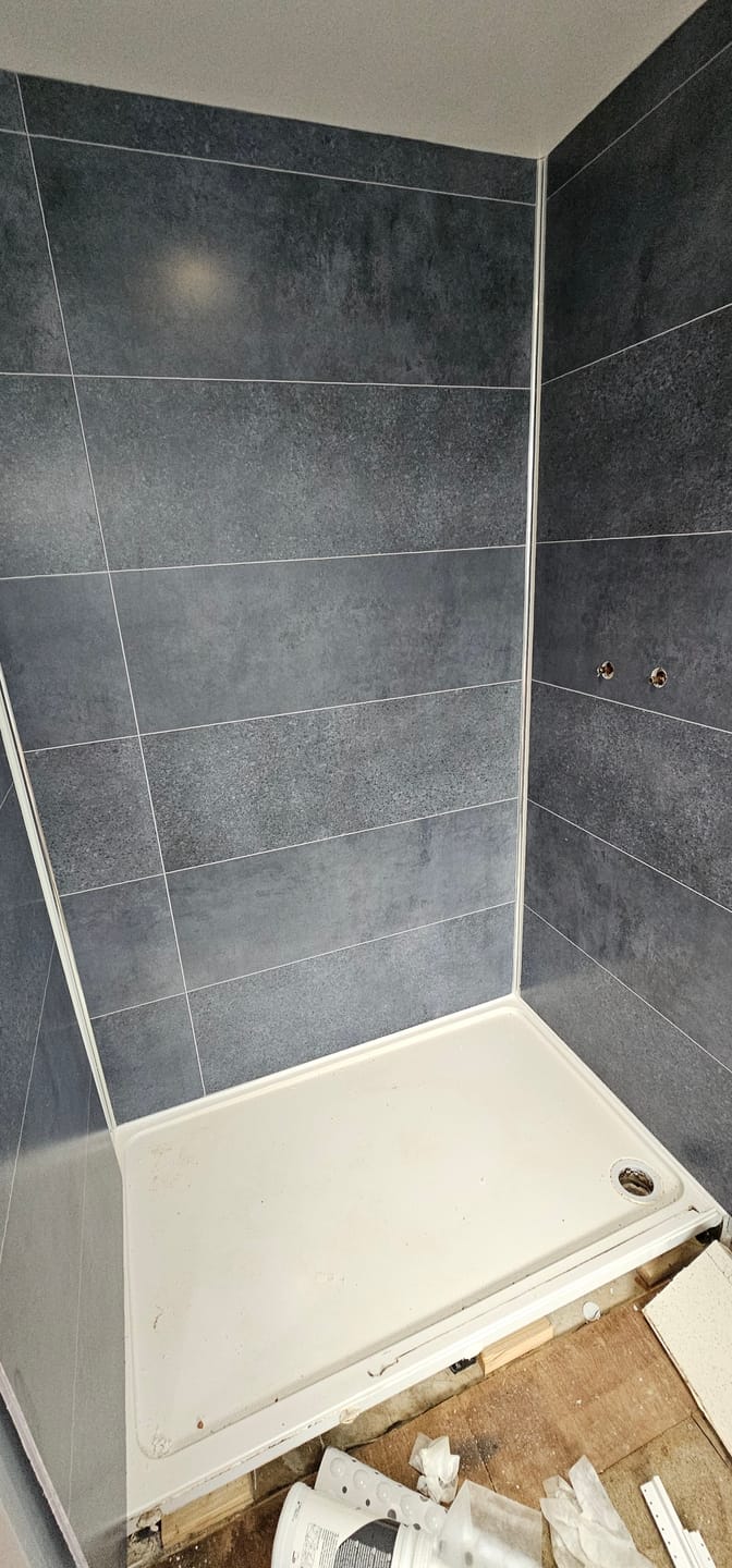Customer photo review of 10mm Roman Blue Matt Shower Panel 1M x 2.4M