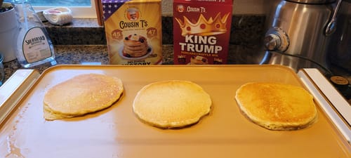 Customer photo review of Cousin T's Gourmet King Trump Pancake & Waffle Mix